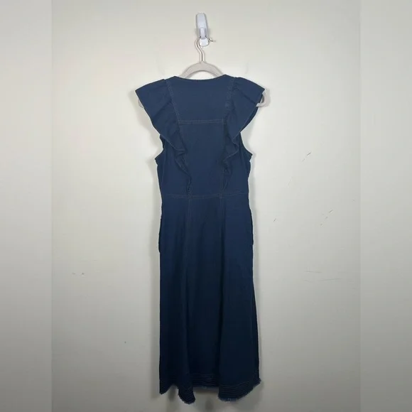 Pilcro Denim Cap Ruffle Sleeve Button Dress Midi Size 6 EUC Pockets Anthro - Picture 7 of 8